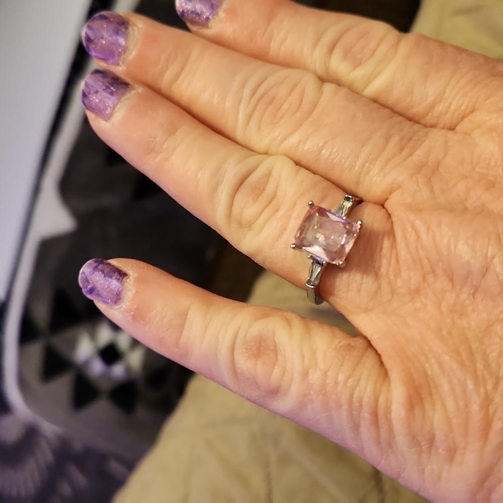 Square Pink stoned Zircon Ring NIP
